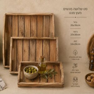 סט שלושה מגשי עץ מנגו טבעי - דגם Pine